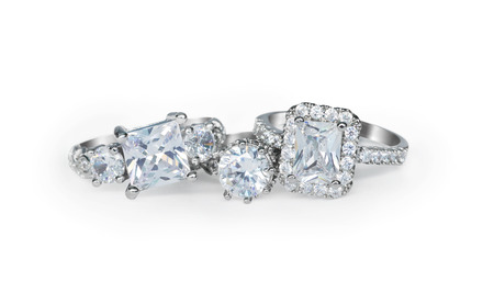 Several diamond wedding engagement rings. Fine jewelry.の写真素材