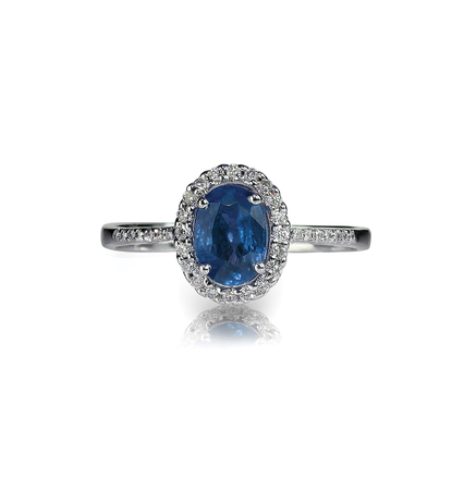 Beautiful sapphire and diamond wedding engagment ring gemstone center stoneの写真素材