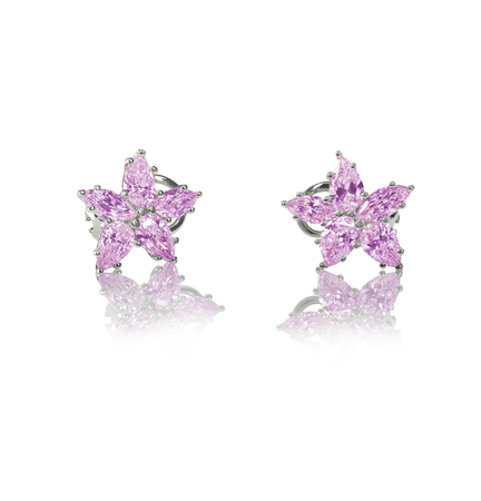 Pink Diamond Stud earrings pair isolated on whiteの写真素材