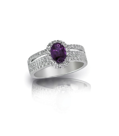 diamond amethyst purple ring engagement wedding bridal gemstone isolated on whiteの写真素材