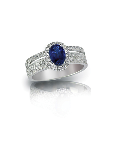Beautiful sapphire and diamond wedding engagment ring gemstone center stoneの写真素材
