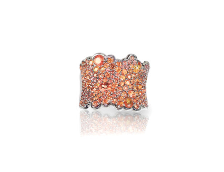 orange topaz pave fashion ring band isolated on whiteの写真素材