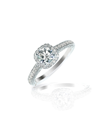 Diamond solitaire engagment wedding ring isolated on whiteの写真素材