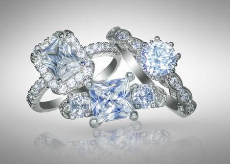 Group of Diamond wedding engagement RIngsの写真素材