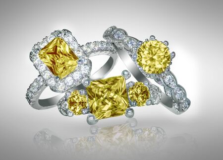 Group of Diamond wedding engagement RIngsの写真素材