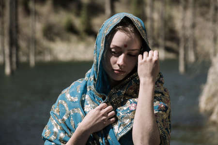 Beautiful girl in a sareeの写真素材