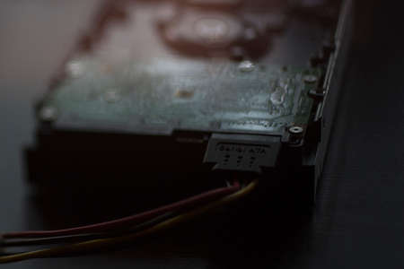 Hard disk with serial ATA on a wooden table
