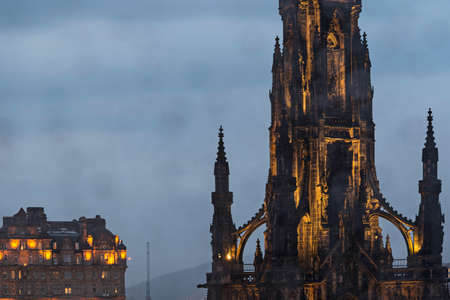 Edinburgh scott monument night viewの写真素材