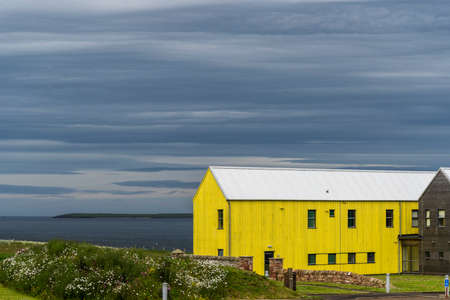 view of colored houses in John O 'Groats village in Scottish Highlandsの写真素材