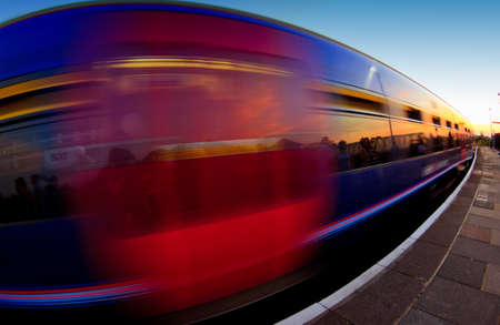 LONDON, circa 2016 - A fisheye shot of a train in motion in London, England, UKのeditorial素材