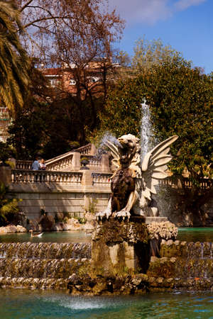 BARCELONA, circa 2015 - A dragon statue and water fountain in the Parc de la Ciutadella, Barcelona, Catalonia, Spainのeditorial素材