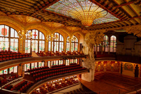 BARCELONA, circa 2015 - The interior of the Palau de la Musica Catalana in Barcelona, Catalonia, Spainのeditorial素材