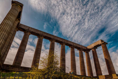 EDINBURGH, circa 2016 - The National Monument, Edinburgh, Scotland, shot against a blue skyのeditorial素材