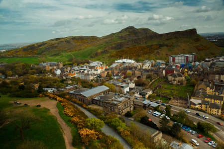 EDINBURGH, circa 2016 - A wide angle of the Arthurs Seat in Edinburgh taken from Calton Hill, Scotland, UKのeditorial素材