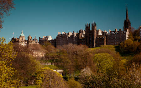 EDINBURGH, circa 2016 - Wide angle shot of the downtown and City Hall in Edinburgh, Scotland, UKのeditorial素材