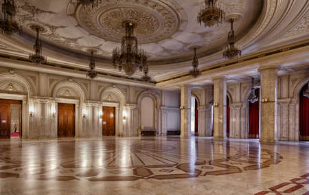 BUCHAREST, circa 2016 - Wide shot of the interior of the Romanian Parliament - People's House - in...