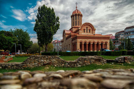 TARGOVISTE, circa 2015 - Wide shot of the Metropolitan Orthodox Cathedral in Targoviste, Transylvania, Romaniaのeditorial素材