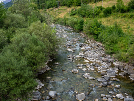 River in the Pyrenees, Huesca, Aragon, Spainの写真素材