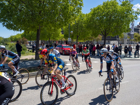 02-05-2024 departure of the women's cycling tour to Spain in Huesca. cyclists participating in the race. cycling teamのeditorial素材