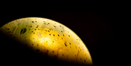 Close-up of a planet on a black background with copy spaceの写真素材