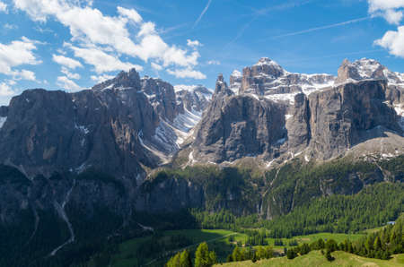 panoramic view of Sella Group in Dolomites, south tyrol, Italyの写真素材