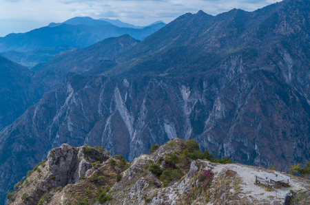 Resting place in the mountains near lake garda, lombardy, italyの写真素材