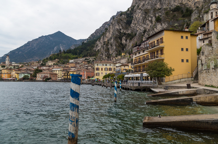 Romantic bay of lake garda in Limone sul garda, Lombardy, Italyの写真素材