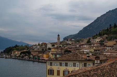 Beautiful view on the townscape of Limone sul Garda, Lombardy, Italyの写真素材