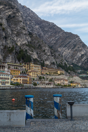 Romantic bay of lake garda in Limone sul garda, Lombardy, Italyの写真素材