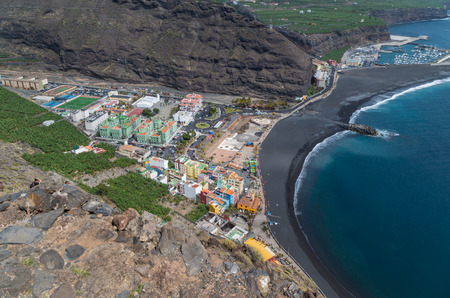 Beautiful view from the rocks on Puerto de Tazacorte, Canary Islands, Spainの写真素材