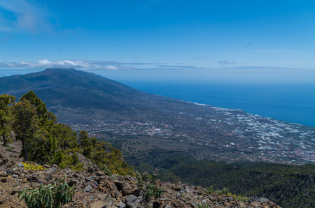Beautiful view over the western side of La Palma with Los Llanos at the coast, Spainの写真素材
