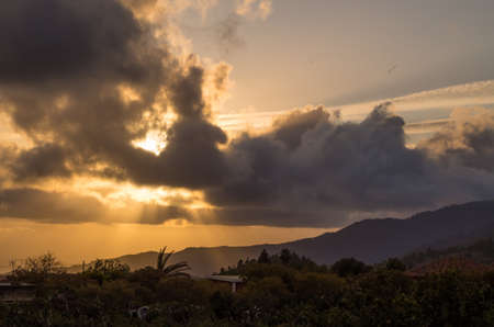 Beautiful sunset with clouds on La Palma, Canary Islands, Spainの写真素材