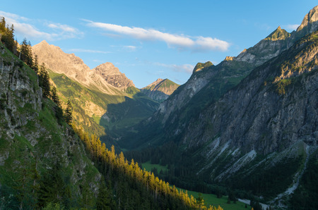 Evening mountain landscape in the Allgau Alps near Oberstdorf, Oberallgau, Germanyの写真素材