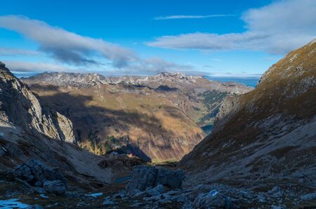 Beautiful panorama from mountain Hochvogel in Allgau alps near Oberstdorf, Oberallgau, Germanyの写真素材