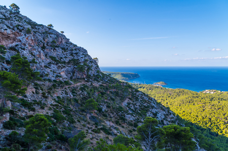 Hiking on the GR 221 at the beautiful coast of the Tramuntana, Mallorca, Spainの写真素材