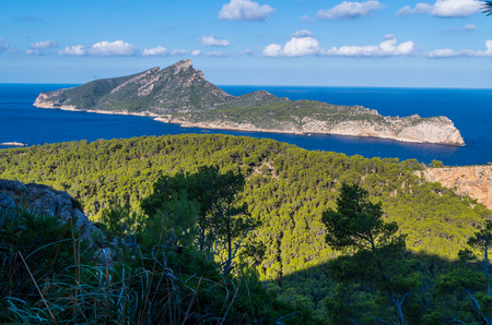 Beautiful on the island Sa Dragonera from the mountains of the Tramuntana on GR 221, Mallorca, Spainの写真素材