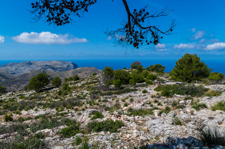 Beautiful panorama on the mediterrainean sea from the GR 221 Tramuntana mountains, Mallorca, Spainの写真素材