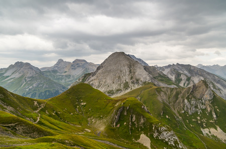 Beautiful mountain landscape in the Lechtal Alps with moody sky, North Tyrol, Austriaの写真素材