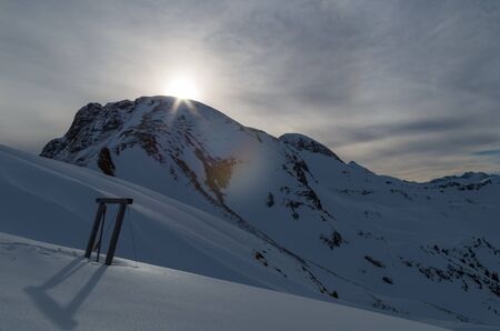 Artwork door in the sunny winter mountains at Nebelhorn, Allgau, Germanyの写真素材