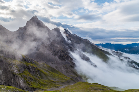 Beautiful mountain landscape in the Lechtal Alps with moody sky, North Tyrol, Austriaの写真素材