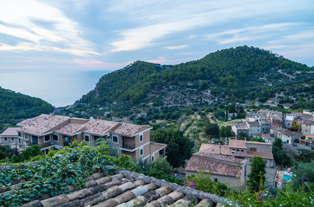 Beautiful panorama of the town Estellencs in the mountains of Tramuntana on Mallorca, Spainの写真素材