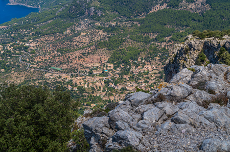 Panorama of Deia from the Tramuntana mountains on the GR 221, Baleares, Spainの写真素材