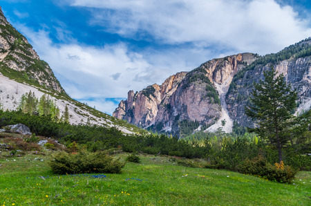 Beautiful mountain landscape in the dolomites, Fanes-Sennes-Prags national park, South tyrol, Italyの写真素材