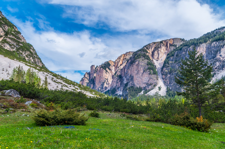 Beautiful mountain landscape in the dolomites, Fanes-Sennes-Prags national park, South tyrol, Italyの写真素材