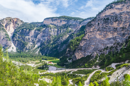 Beautiful mountain landscape in the dolomites, Fanes-Sennes-Prags national park, South tyrol, Italyの写真素材