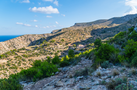 Ruins of monastery La Trapa on GR 221 at the coast of Tramuntana mountains, Mallorca, Spainの写真素材