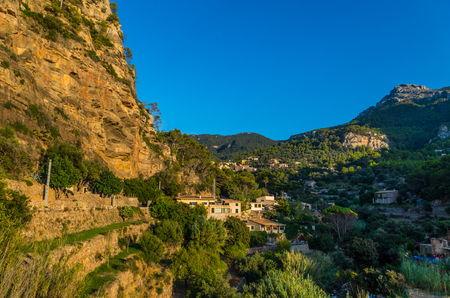 Beautiful panorama of the town Estellencs in the mountains of Tramuntana on Mallorca, Spainの写真素材