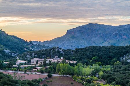 Santuari de Lluc at sunset - monastery in Majorca, Balearic Islands, Spainの写真素材