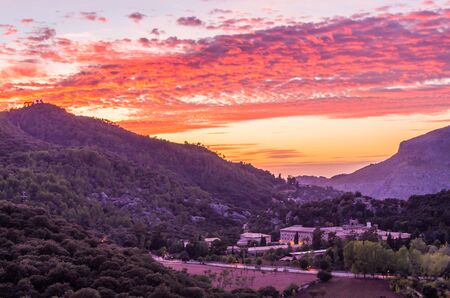 Santuari de Lluc at sunset - monastery in Majorca, Balearic Islands, Spainの写真素材