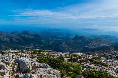 Beautiful panorama on the mediterrainean sea from the GR 221 Tramuntana mountains, Mallorca, Spainの写真素材